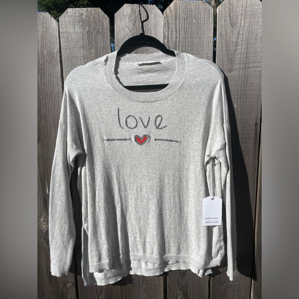Love Embroidered Heart Grey Sweater Jumper